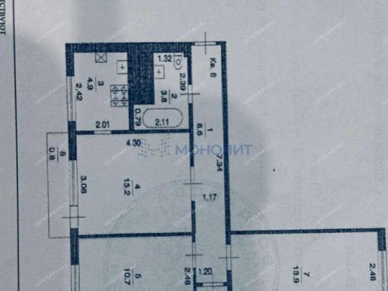 трёхкомнатная квартира на улице Адмирала Васюнина дом 4 к3