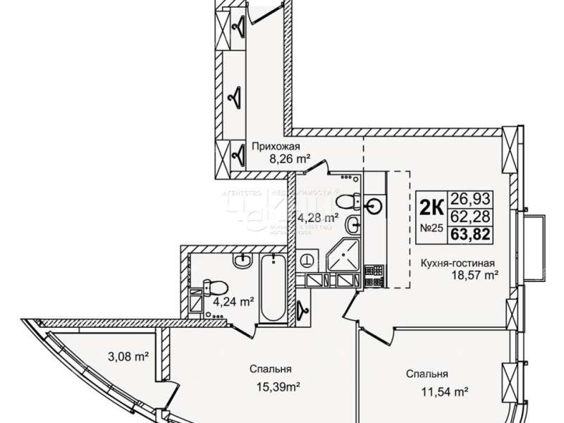 двухкомнатная квартира в новостройке на улице Красных Зорь