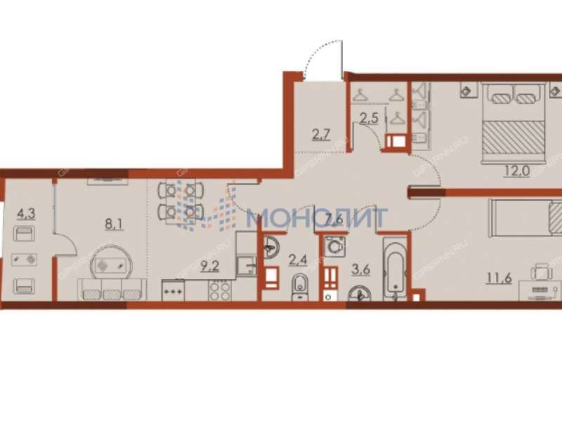 двухкомнатная квартира в новостройке на улице Октябрьской Революции