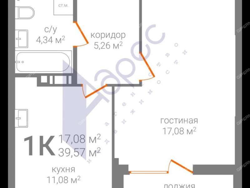 однокомнатная квартира на улице Новикова-Прибоя