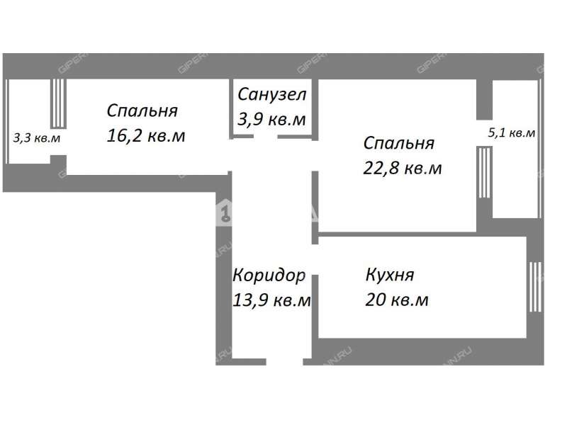 двухкомнатная квартира на улице Аркадия Гайдара дом 26