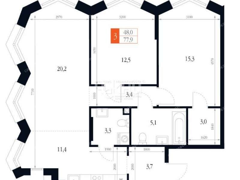 трёхкомнатная квартира в новостройке на Черниговской улице