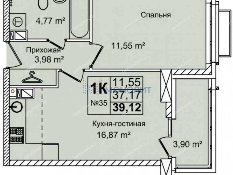 однокомнатная квартира в новостройке на улице Красных Зорь
