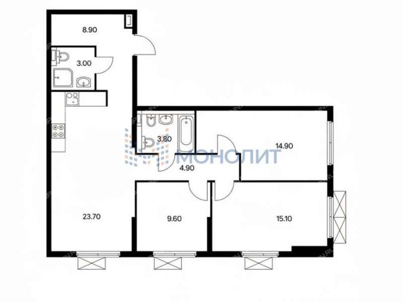 трёхкомнатная квартира на улице Небесная дом 3 деревня Утечино